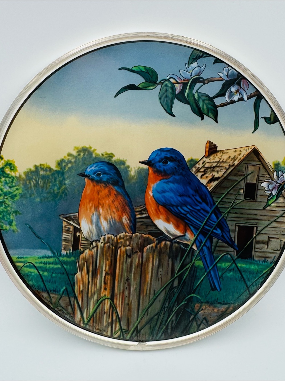 Glassmasters Country Morning Bluebird Stained Glass Suncatcher Handcrafted 6.5”